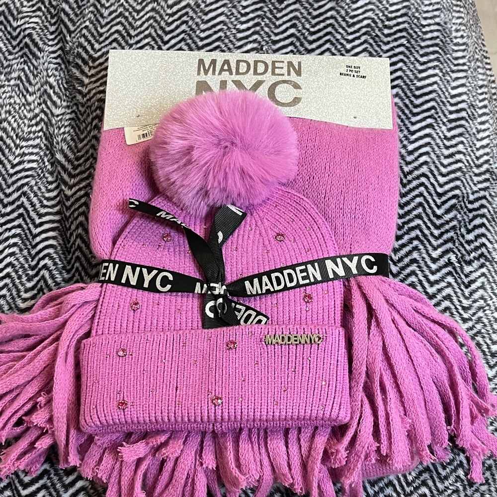 Madden NYC Pink Scarf and Beanie Set